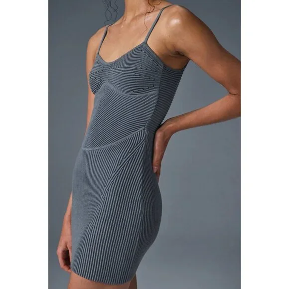 ALO Yoga Denim Knit Mini Dress in Steel Grey